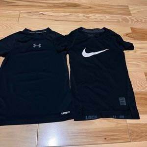2 short sleeve black fitted dri-fit shirts, like new.